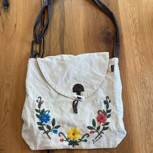 Prana Cream and Brown Floral Embroidered Shoulder Bag